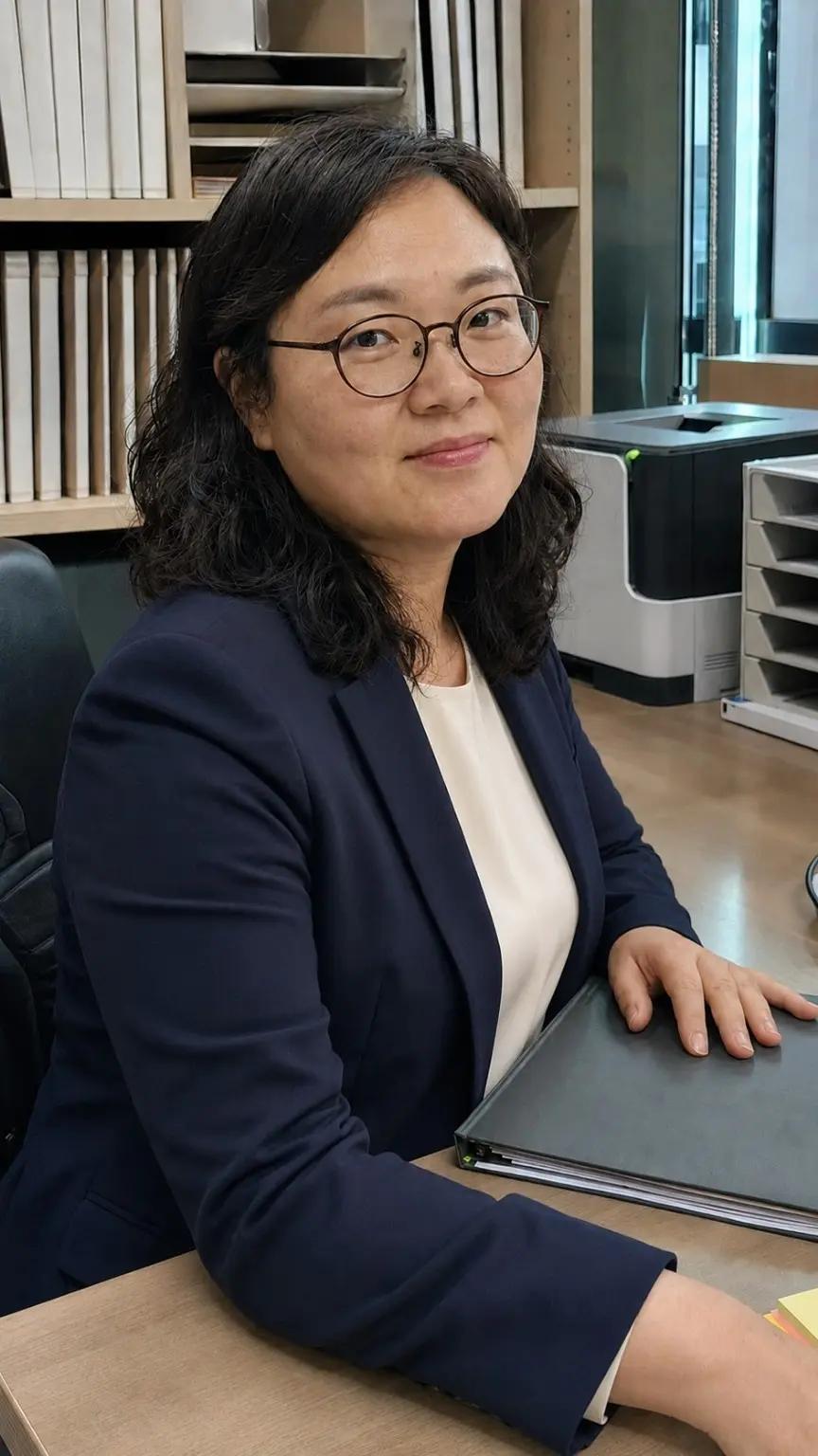 사무실 책상에 앉아 있는 한*정 설계사