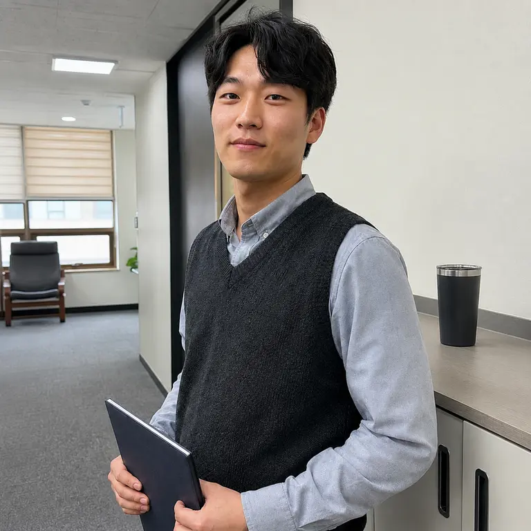 사무실에서 노트를 들고 있는 이*우 설계사